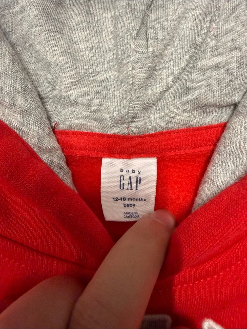 GAP Red Hooded Sweatshirt with Gray Lining